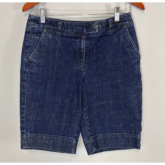 Talbots Midrise Stretch Dark Blue Cotton Spandex Denim Bermuda Jean Shorts Sz 4 - Picture 1 of 4